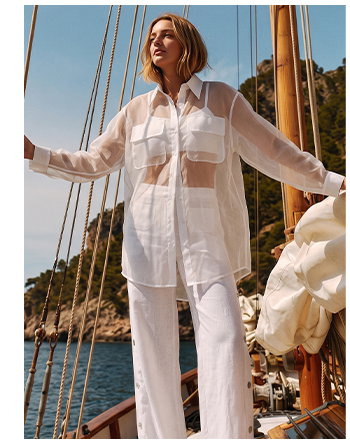 White Sheer Oversized Shirt With Flap Pockets
