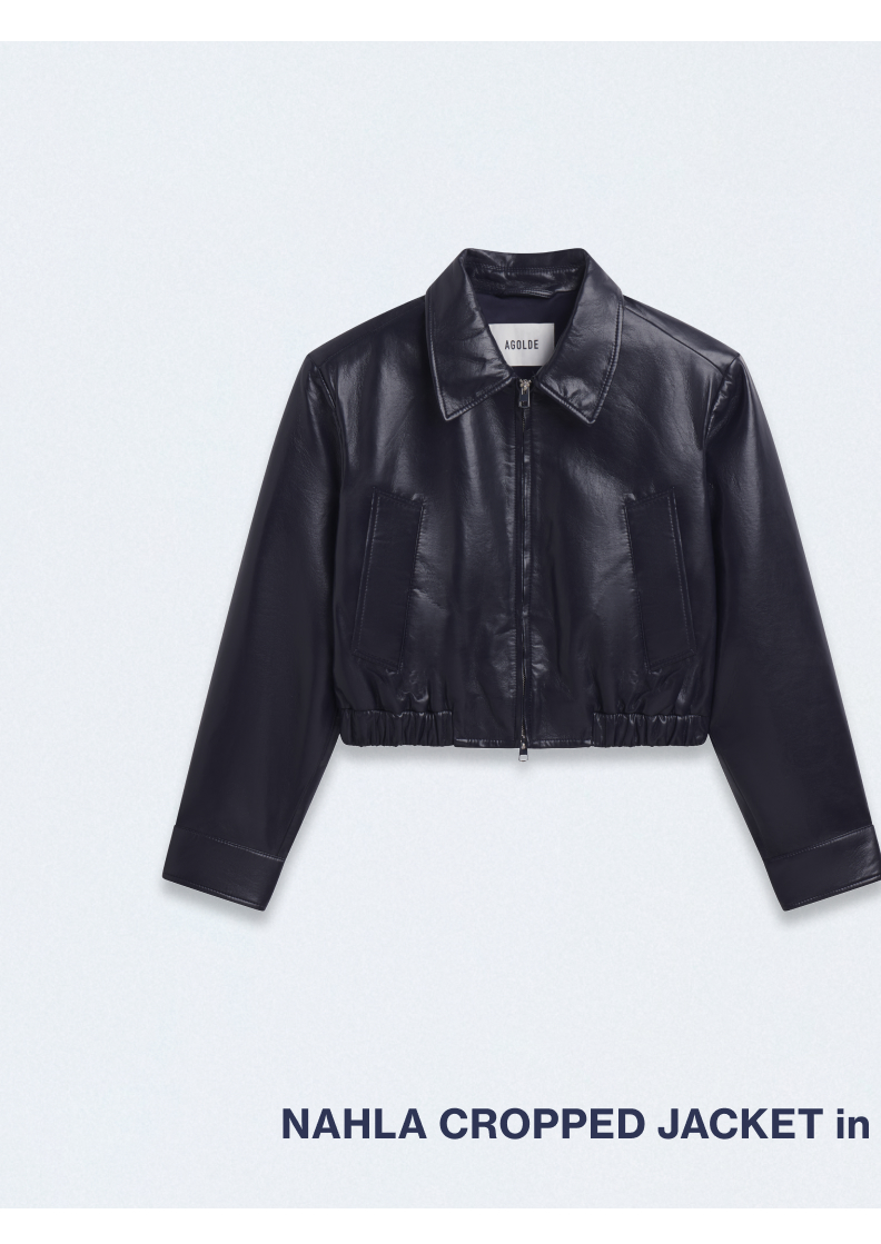 Nahla Cropped Jacket (Recycled Leather) in Navy / Lana Jean in Vanta