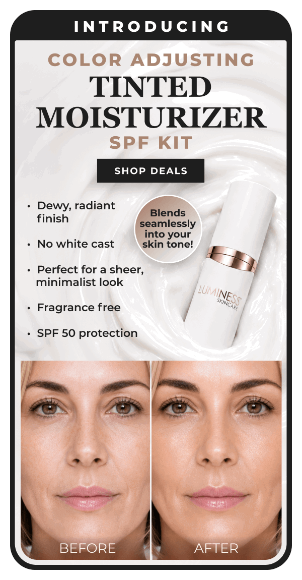 INTRODUCING COLOR ADJUSTING TINTED MOISTURIZER SPF KIT: Dewy, radiant finish. No white cast. Perfect for sheer, minimalist look. Fragrance free. SPF 50 protection.