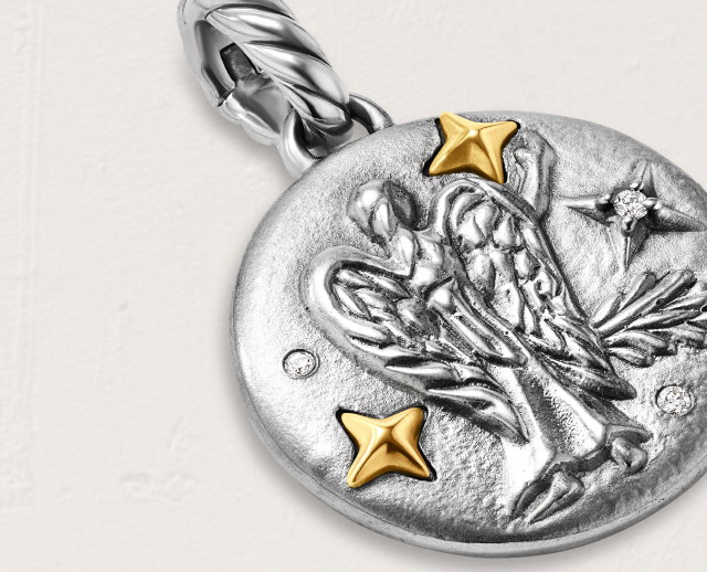 PDP_Virgo Amulet Sterling Silver with 18K Yellow Gold and Diamonds, 19mm