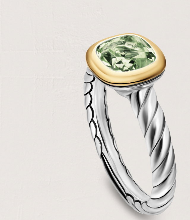 PDP_DY Mercer® Color Stone RingSterling Silver with 18K Yellow Gold and Prasiolite, 7mm