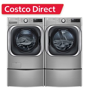LG 5.2 cu. ft. Mega Capacity Front Load Washer and 9.0 cu. ft. Mega Capacity ELECTRIC Dryer with Built-In Intelligence with Washer and Storage Pedestal