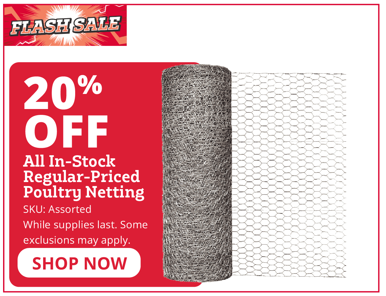 20% off poultry netting