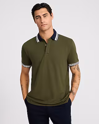 Striped Contrast Collar Luxe Pique Polo