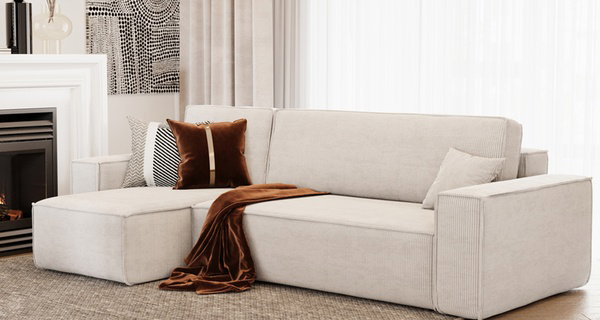 Canapé d'angle réversible et convertible en velours côtelé avec coffre
