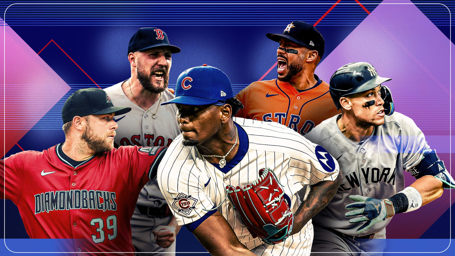 Corbin Burnes, Garrett Crochet, Edward Cabrera, Carlos Correa and Aaron Judge