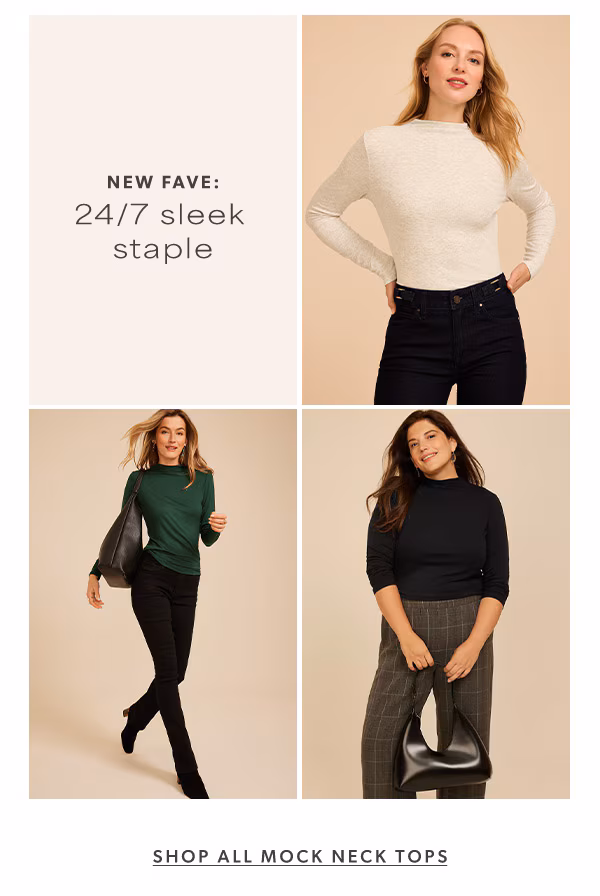 New fave: 24/7 sleep staple. Shop all mock neck tops. Models wearing maurices clothing.