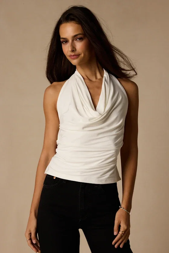 Image of Luz Ivory Cowl Neck Backless Top
