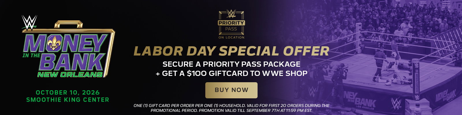 Money in the Bank Tickets VIP Labor Day Offer