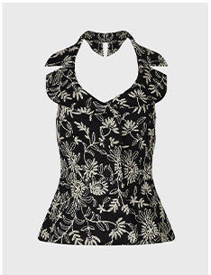 Black Cotton Poplin Halter Vest with Contrast Stitching