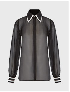 Black Silk Shirt With Matching White Tipping On Collar & Cuffs