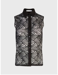 Black Lace Sleeveless Button Down Shirt
