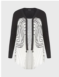Black and White Luxe Knit Open Cardigan With Abstract Design
