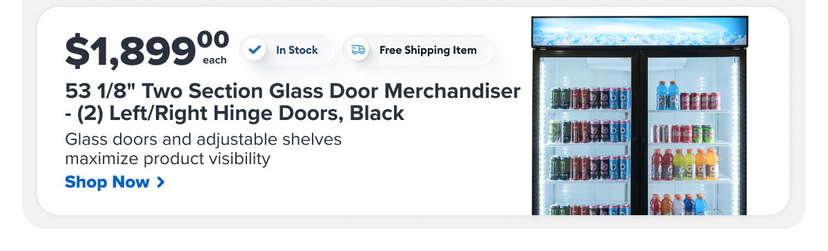 MoTak MGD-2DR-48-X 53 1/8" Two Section Glass Door Merchandiser - (2) Left/Right Hinge Doors, Black, 115v