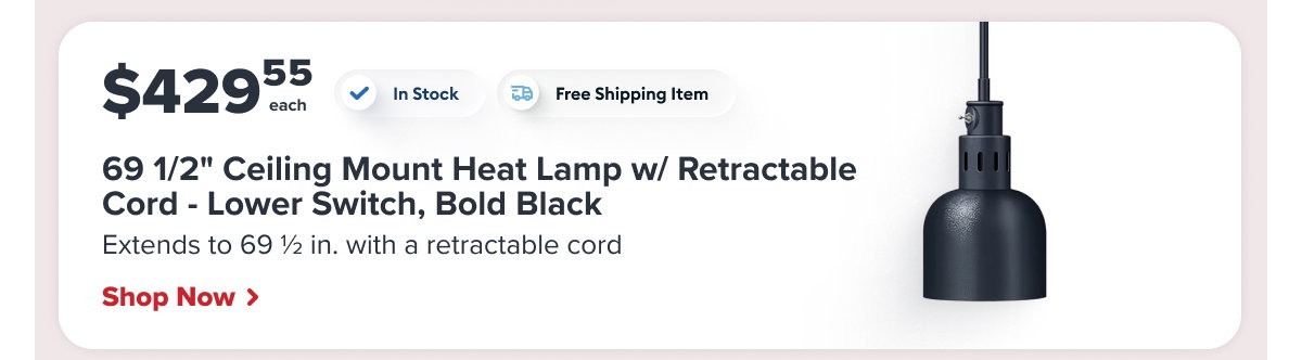 Hatco DL-700-RL 69 1/2" Ceiling Mount Heat Lamp w/ Retractable Cord - Lower Switch, Bold Black, 120v