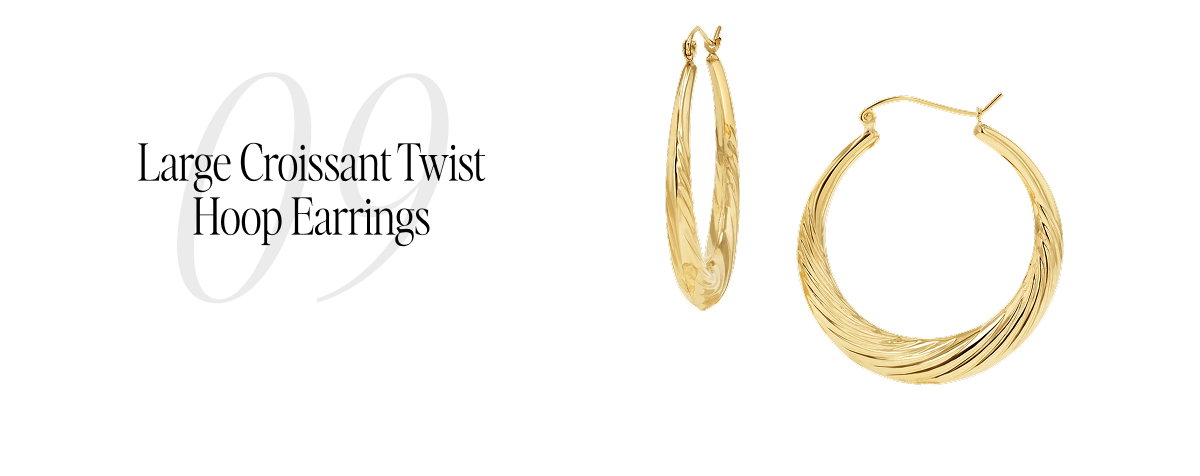 14K Large Croissant Twist Hoop Earrings