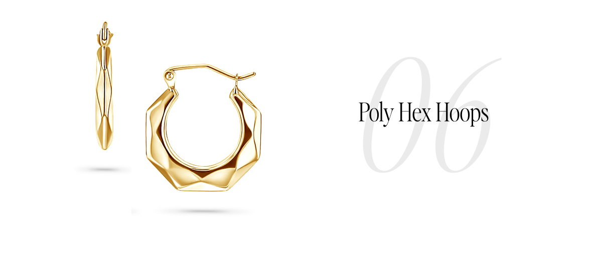 14k Gold Poly Hex Hoops