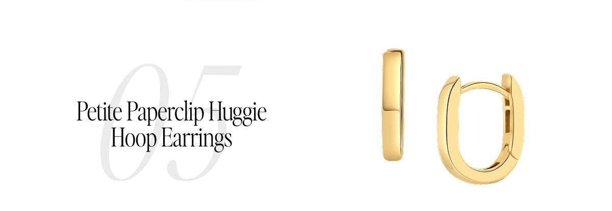 14K Gold Petite Paper Clip Huggie Hoop Earrings