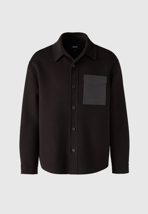 EMMANUEL Double-face wool overshirt with leather patch pocket