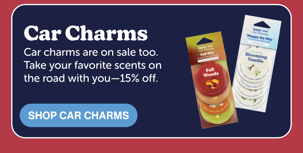 car charms: Car charms are on sale too. Take your favorite scents on the road with you—15% off.