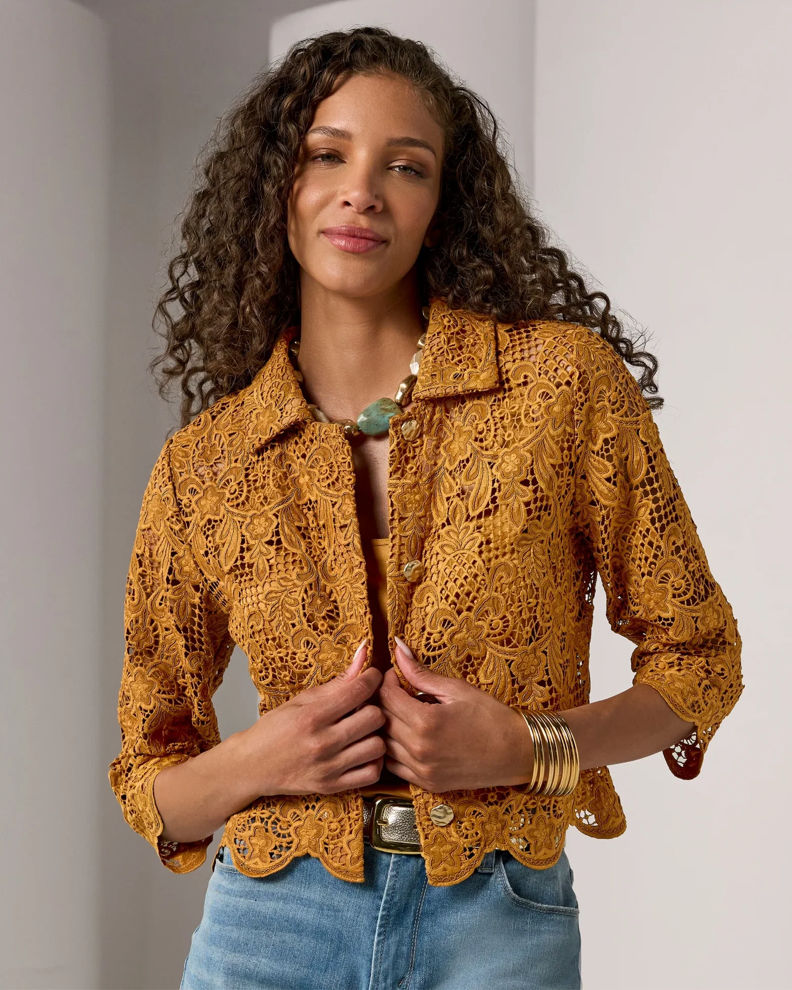 Image of Cropped Lace Jacket Bourbon