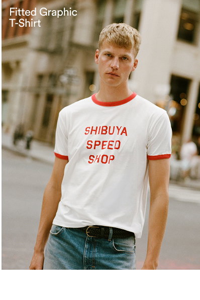 Fitted Graphic T-Shirt with Shibuya Speed Shop text in red