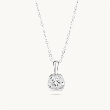 Brilliant-Cut Lab Grown 1/2ct. FG VS Lab Grown Diamond Half Moon Pendant in 14k White Gold: Round diamond cluster pendant necklace in white gold with a cushion-shaped setting.