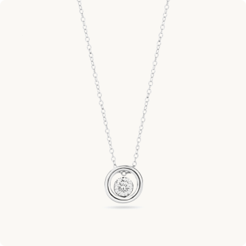 Brilliant-Cut Lab Grown 1/4ct. Diamond FG VS Floating Pendant in 10k White Gold: Round diamond pendant necklace with a double-circle bezel setting in white gold.