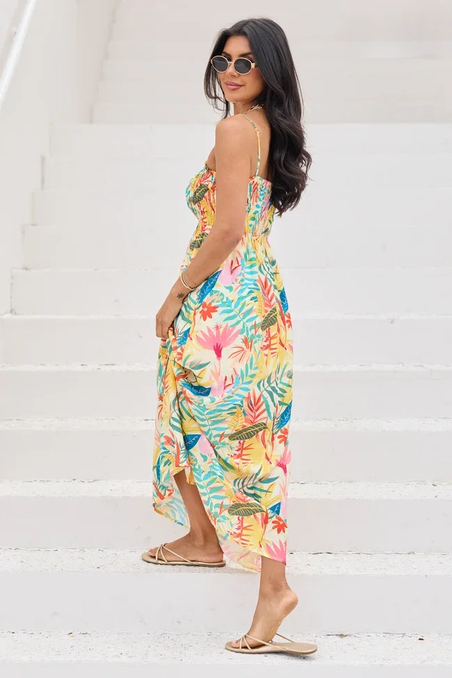 Image of Aria Multi Palm Print Maxi Dress