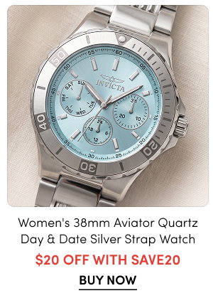 INV-49891  Invicta Women's 38mm Aviator Quartz Day & Date Silicone Strap Watch  $20 Off with SAVE20