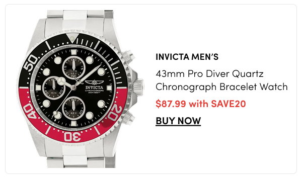 INV-1770  INVICTA Men's 43mm Pro Diver Quartz Chronograph Bracelet Watch – $87.99 with SAVE20
