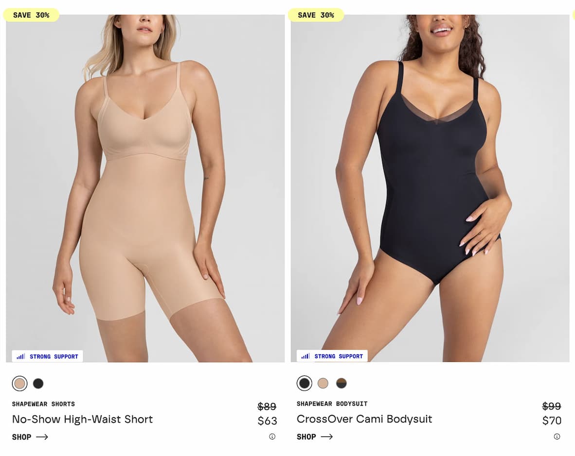 30% OFF | No-Show High-Waist Short | $63 | SHOP NOW | 30% OFF | CrossOver Cami Bodysuit | $70 | SHOP NOW
