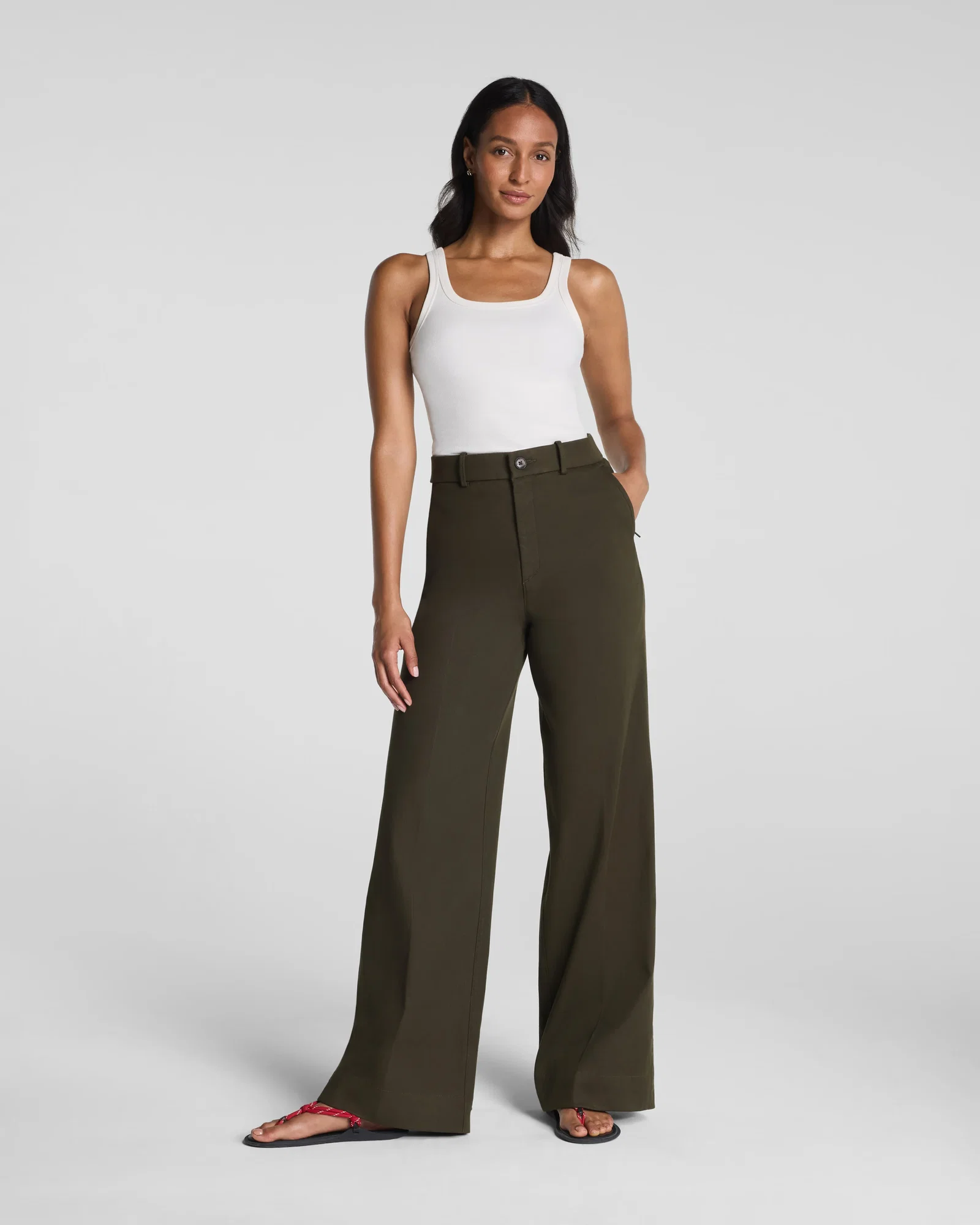 Image of Spanx Women's SPANXsupersmooth® Stretch Twill Wide Leg Pants in Moss Shadow