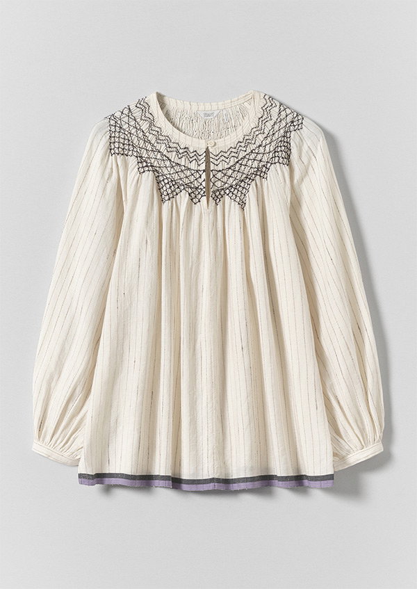 Smocked Neck Cotton Silk Mulmul Top