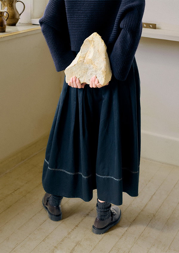  Cotton Satin Smocked Skirt