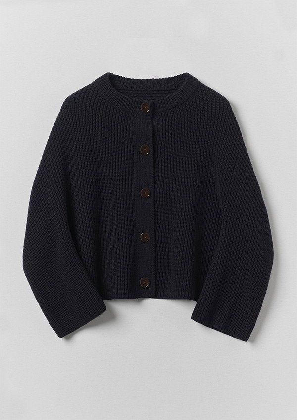 Ribbed Wool Rounded Cardigan