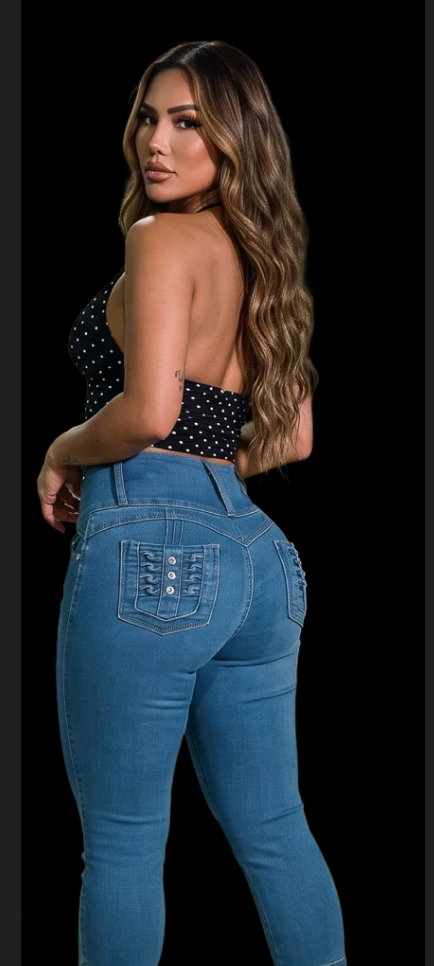 Mx Jeans Butt Lift High Waist Stretch Denim Capris Blue W Back Pocket Design