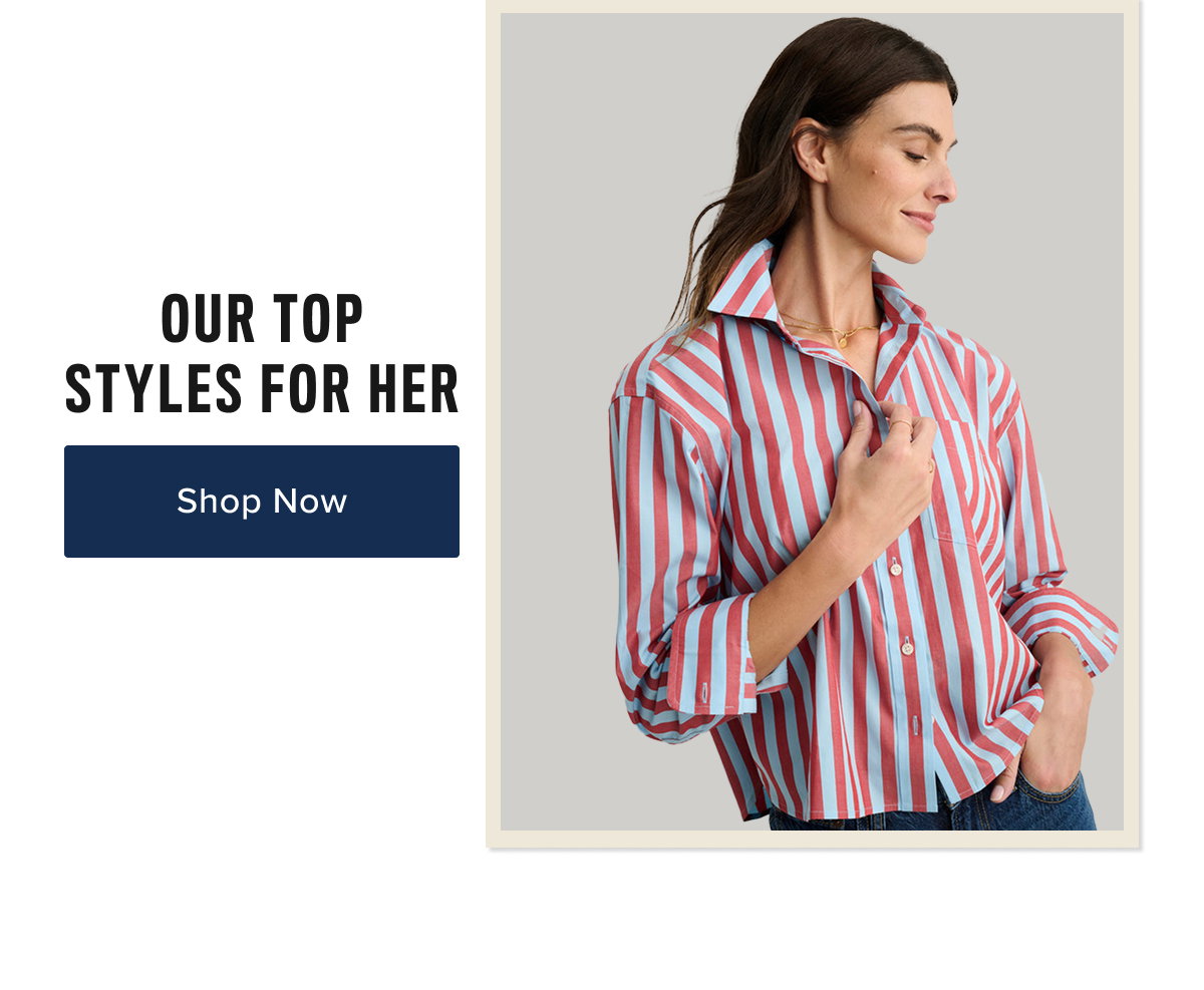 Model is wearing UNTUCKit wrinkle-free for her. 