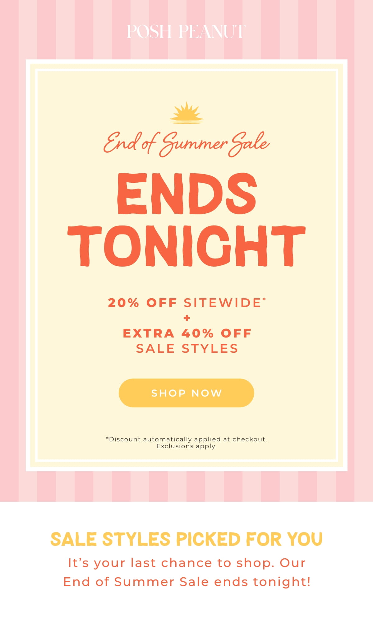 Posh Peanut: End of Summer Sale Ends Tonight 20% Off Sitewide + Extra 40% Off Sale Styles [SHOP NOW]