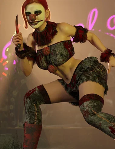 dForce Psycho Clown Outfit for Genesis 9 and Genesis 8 Female