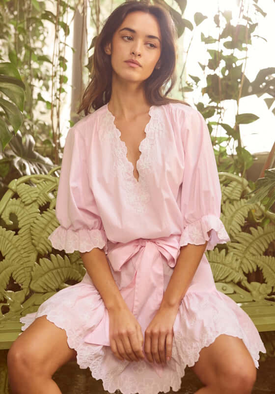 Image of Poplin Floral Tie Waist Dress Petal Pink