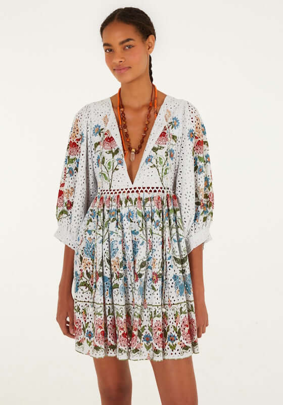 Image of Stitched Garden Off White Mini Dress