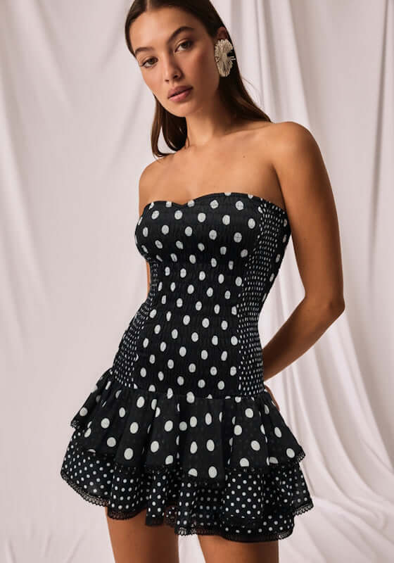 Image of Polkadot Zahara Short Dress Black