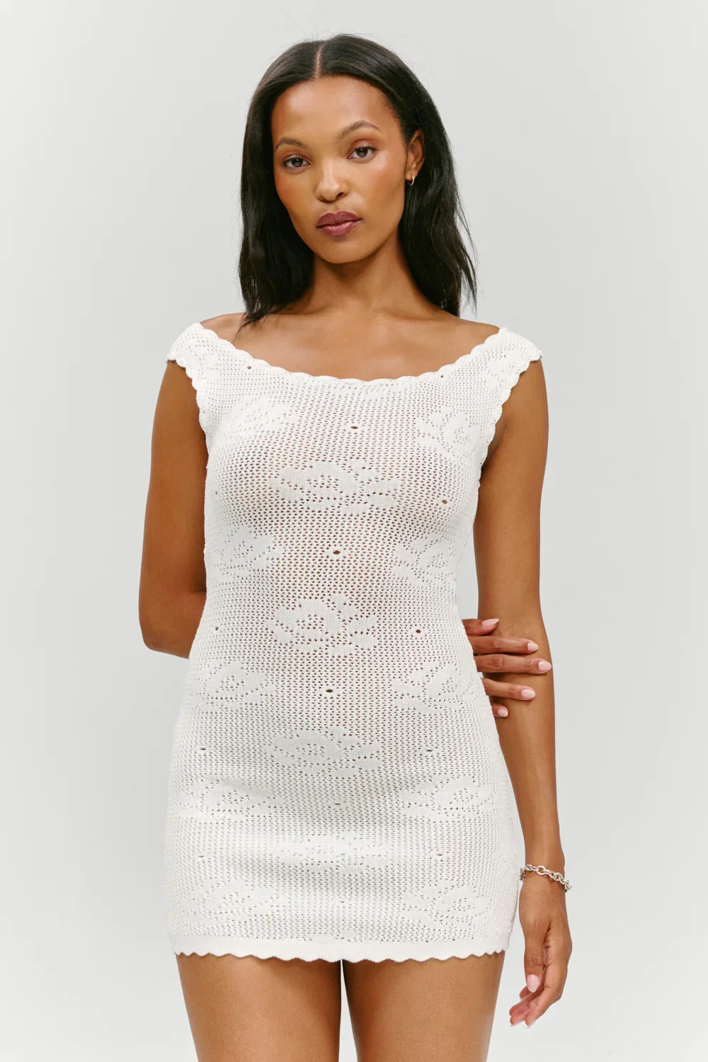 Image of Cameron Crochet Mini Dress - White Rose