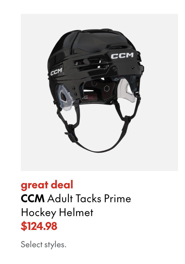 CCM Adult Tacks Prime Hockey Helmet
great deal
124.98
Select styles.