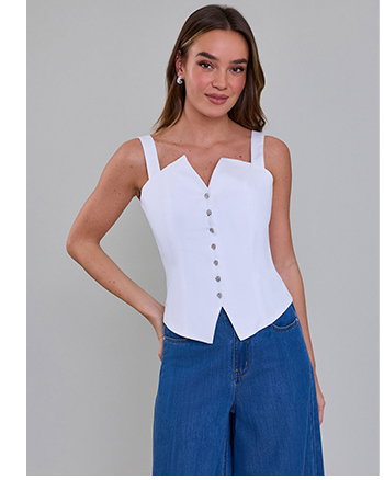 White Piqué Corset Shirt with Silver Rose Buttons