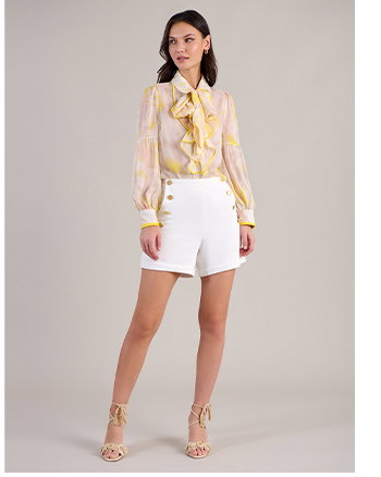 Yellow Sheer Silk Organza Balloon Sleeve Shirt