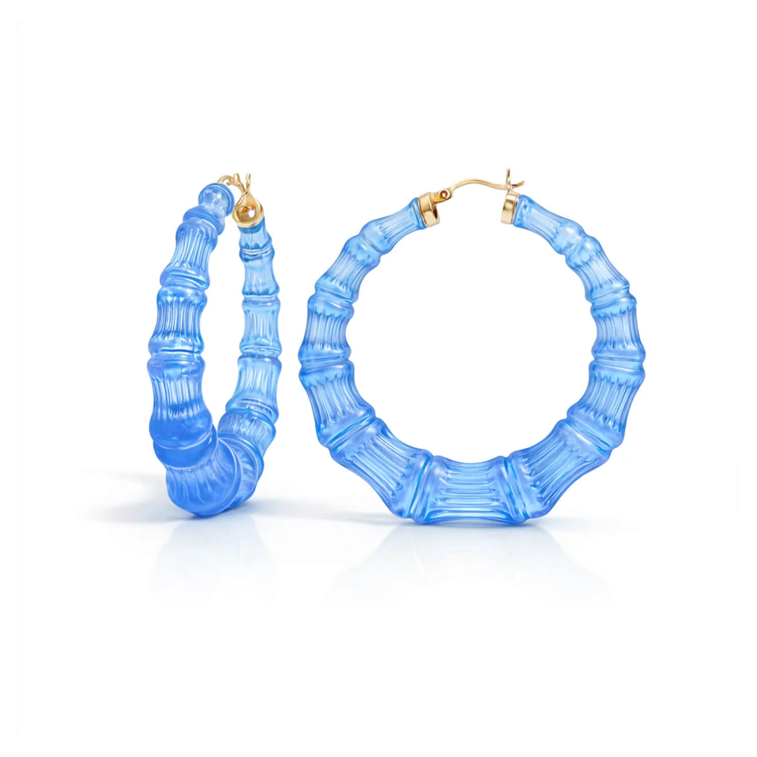 Image of Blue Lucite Bamboo Hoop Earrings