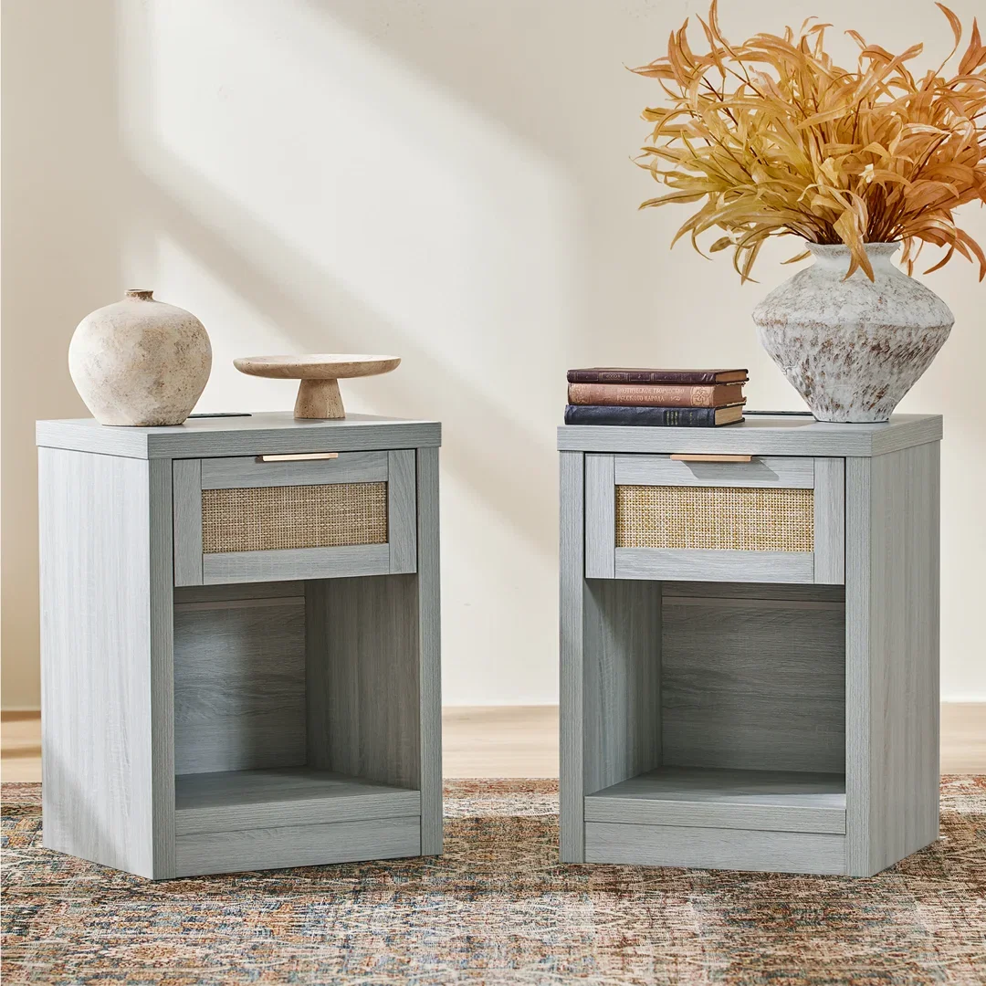 Arianna 25" H 1-Drawer Manufactured Wood Nightstand with Built-In Outlets