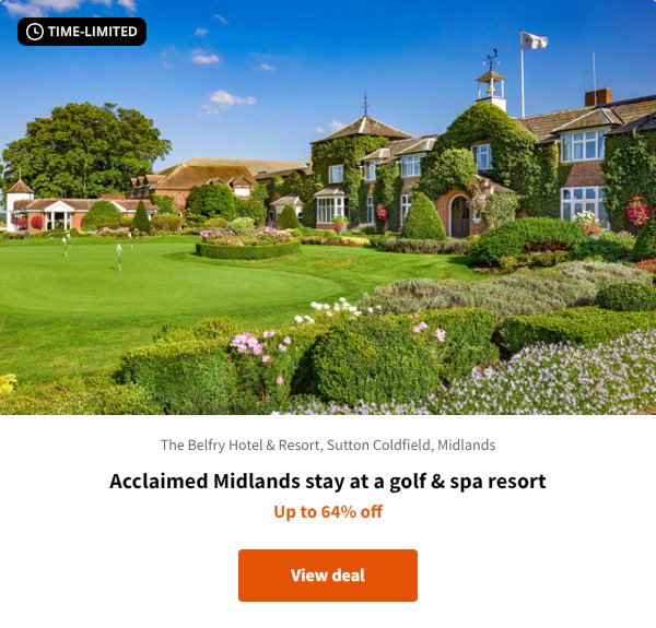 Acclaimed Midlands stay at a golf & spa resort